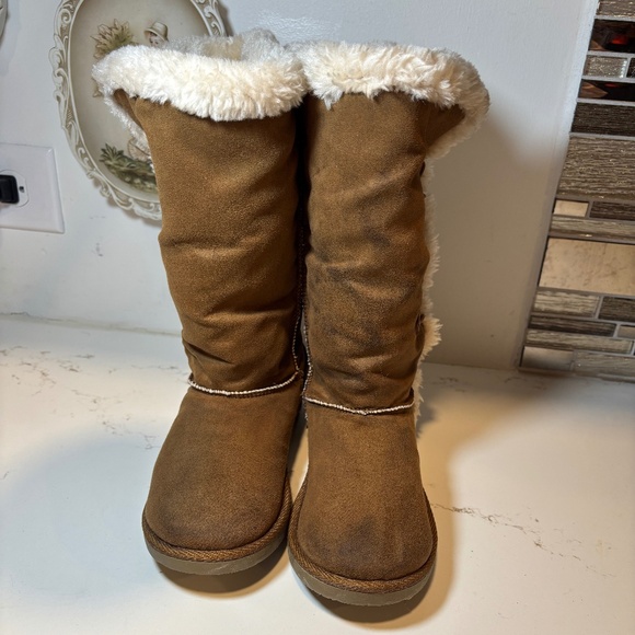 Airwalk girls size 3 faux suede shearling style lined winter boots brown - Picture 1 of 16
